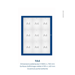 Vitrine "1000" vitrage Plexichocs® extérieure 1 porte battante- 9 A4 - PROCITY Bleu Foncé