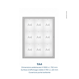 Vitrine "1000" vitrage Plexichocs® extérieure 1 porte battante- 9 A4 - PROCITY-gris anodisé