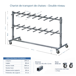 Chariot XL LIAM de transport et de stockage – Double niveau pour chaises pliantes