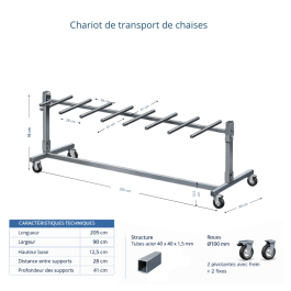 Chariot de stockage et transport pour chaises pliantes