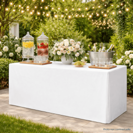 Housse de table stretch en lycra, ajustée et sans plis. Idéale pour buffets, salons et événements. Résistante