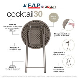 Table Cocktail30 pliante collection Premium Ø76 - ZOWN-Maxchief
