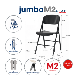 Lot de 48 Chaises Jumbo pliantes accrochables M2 + chariot liamXL