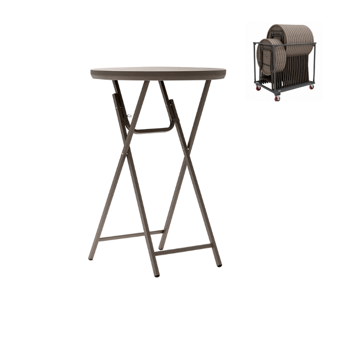 Lot de 20 mange-debouts pliants HDPE Cocktail30  Premium Ø76  + chariot de transport - ZOWN-Maxchief