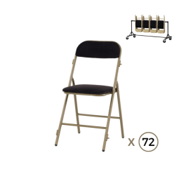 Lot de 72 Chaises pliantes Prestige vieil or/noir en velours M1+chariot