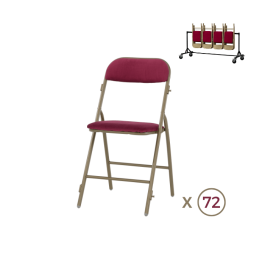 Lot de 36 Chaises pliantes Prestige vieil or/grenat en velours M+chariot