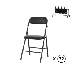 Lot de 36 Chaises pliantes Prestige simili cuir noir - piètement noir M1+chariot