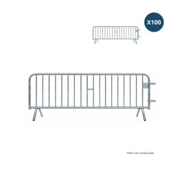 Lot de 100 barrières de Police 18 barreaux l 2,5m avec barre de préhension