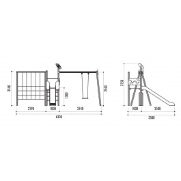 Jeu structure bois La tour + filet à grimper + balançoire