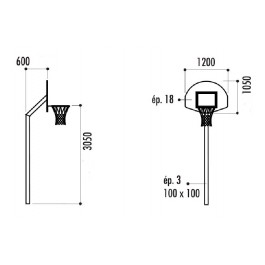 But de basket galvanisé sur platine - Hauteur panier 305cm - déport 60cm