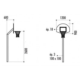 But de basket galvanisé sur platine - Hauteur panier 260cm - déport 60cm