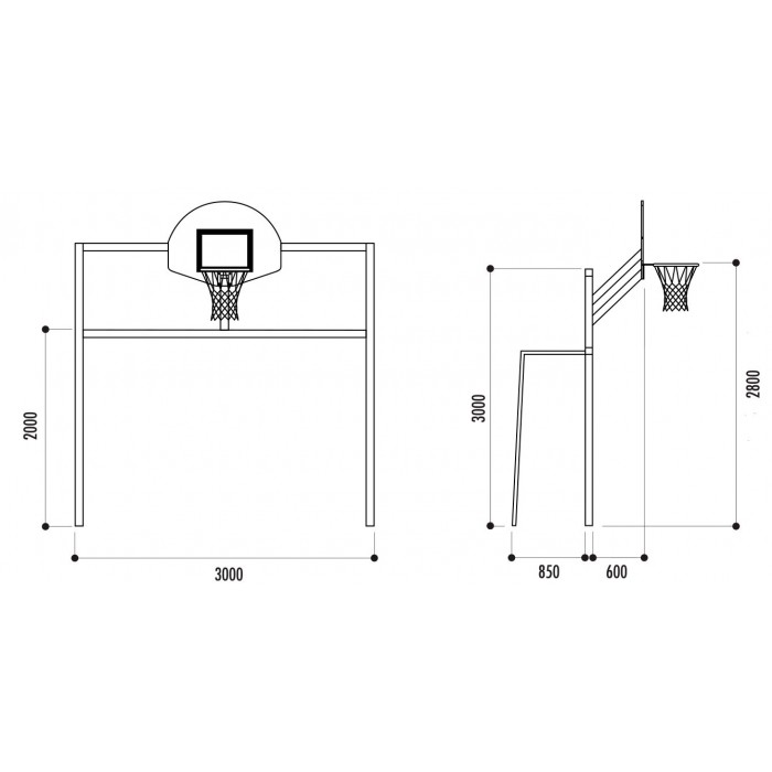 Combi sport poteau 80x80mm galvanisé - hauteur panier 280cm