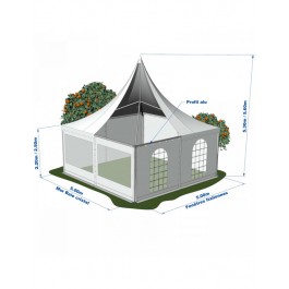 PAGODE ALU 5x5m 25m²-hauteur mur 2.20m-Complète
