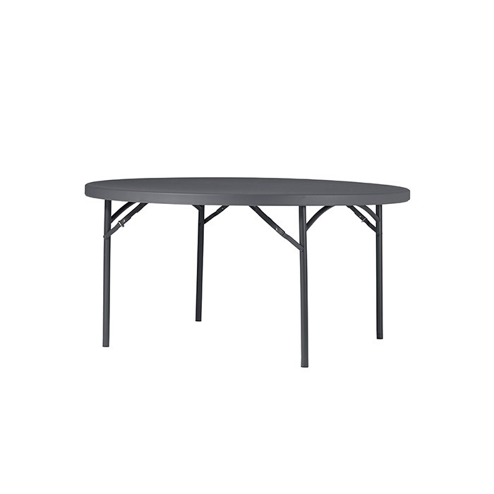 Table ronde pliante 150 cm gris foncé, plastique, résistante, solide, polyéthylène HDPE, pur recyclable, table 8 personnes