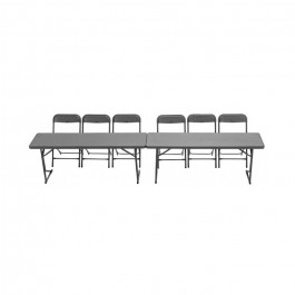 Table pliante 183 cm gris foncé, plastique, résistante, solide, polyéthylène HDPE, pur recyclable, table 3 personnes
