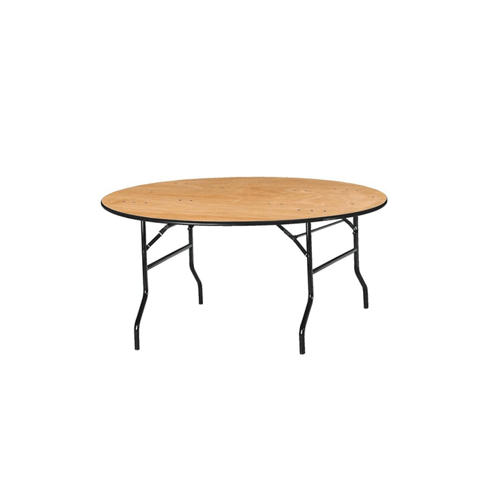 Table de réception ronde en bois ⌀182cm chant PVC pliante