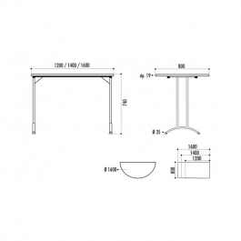 Table Tivoli mélaminé 120x80cm dimensions