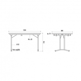 Table Rimini mélaminé 120x80cm dimensions