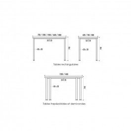 Table Fix rectangulaire 70x60cm