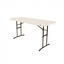 Table enfant pliante, beige 183x76cm hauteur ajustable, plastique, solide, polyéthylène HDPE pur, recyclable, table 6 personnes