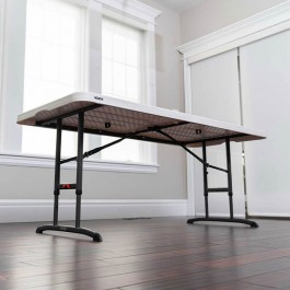 Table enfant pliante, beige 183x76cm hauteur ajustable, plastique, solide, polyéthylène HDPE pur, recyclable, table 6 personnes
