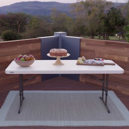 Table enfant pliante, beige 183x76cm hauteur ajustable, plastique, solide, polyéthylène HDPE pur, recyclable, table 6 personnes