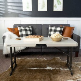 Table enfant pliante, beige 122x60cm hauteur ajustable, plastique, solide, polyéthylène HDPE pur, recyclable, table 4 personnes