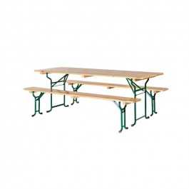 Ensemble brasserie 220x80 cm, table extérieure avec sièges, en pin massif certifié, table de bistrot avec renforts d'angle.