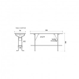 Table Vienne comptoir 220x70cm piètement tube