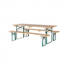 Ensemble brasserie 200x80cm, table extérieure avec sièges, en pin massif certifié, table de bistrot avec renforts d'angle.
