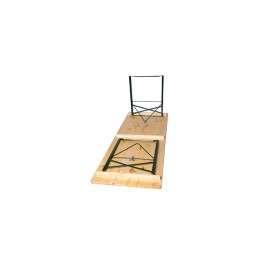 Table brasserie 200x80cm, table extérieure avec sièges, en pin massif certifié, table de bistrot avec renforts d'angle.