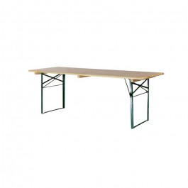 Table brasserie 220x80cm, table extérieure avec sièges, en pin massif certifié, table de bistrot avec renforts d'angle.