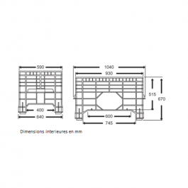 Caisse palette plastique 285l 1040X640X795 avec roues