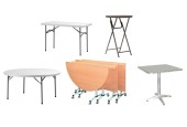 Table pliante, Tables traiteur et en polyéthylène, table de jardin et brasserie avec les chariots associés